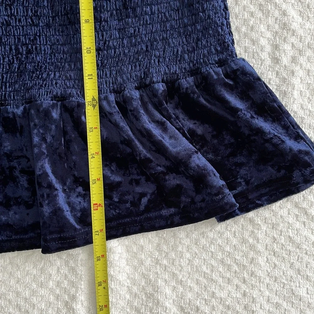 Aqua Velvet Smocked Ruffled Flounce Mini Skirt Navy Size L - Picture 9 of 10